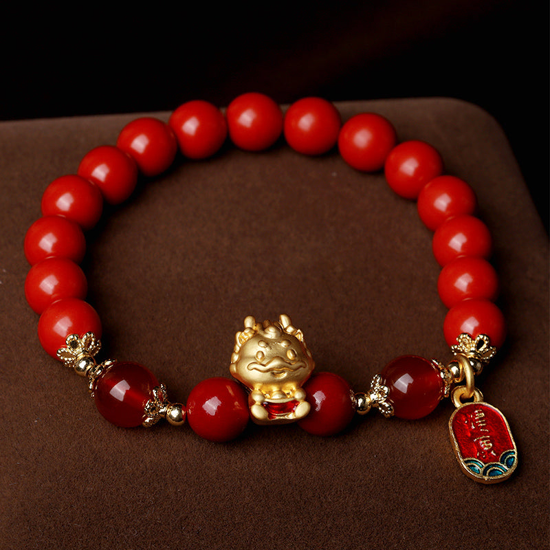 Cinnabar Dragon Bracelet for Protection and Prosperity 8mm Beads