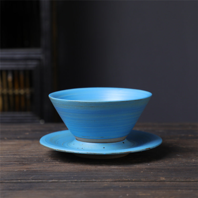 Ceramic Planet Design Coffee Mug with Saucer - Rough Pottery