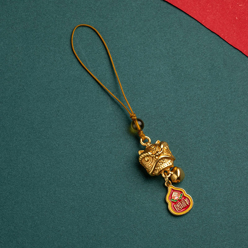 Copper Dancing Lion Phone Hanging Decoration for Wealth & Peace