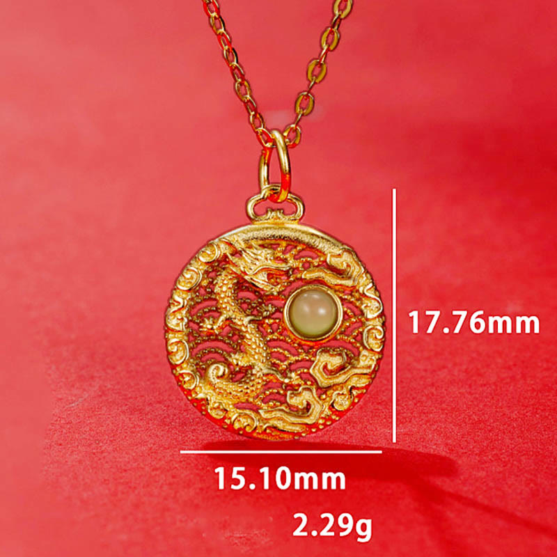 925 Sterling Silver Jade Dragon Necklace with Auspicious Clouds for Protection