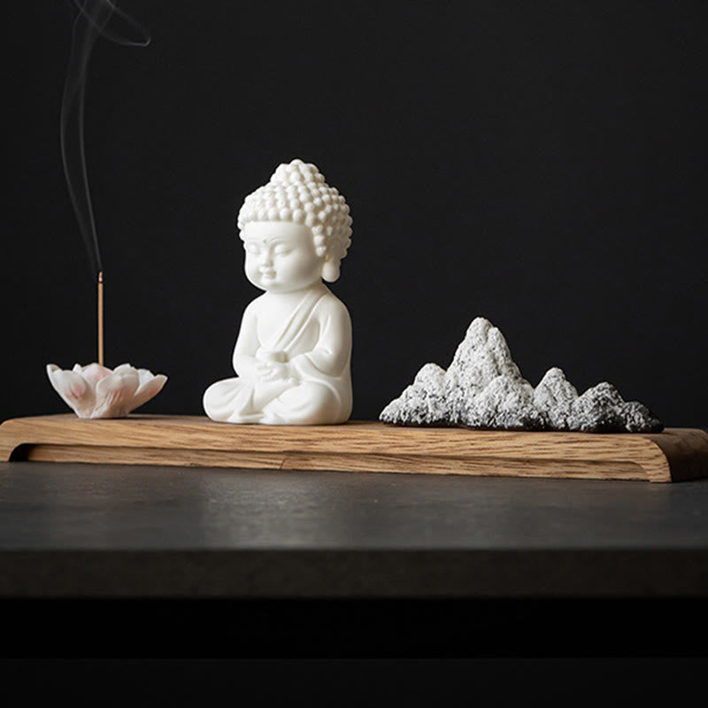 Ceramic Buddha Incense Burner with Lotus & Meditation Designs