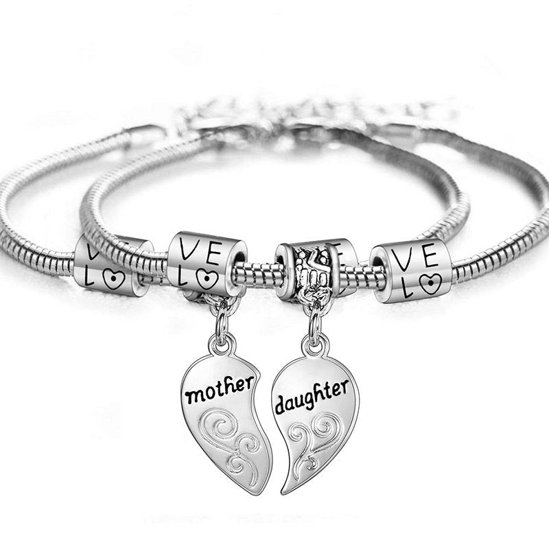 Engraved Heart Mother Daughter Spiritual Bracelets Set