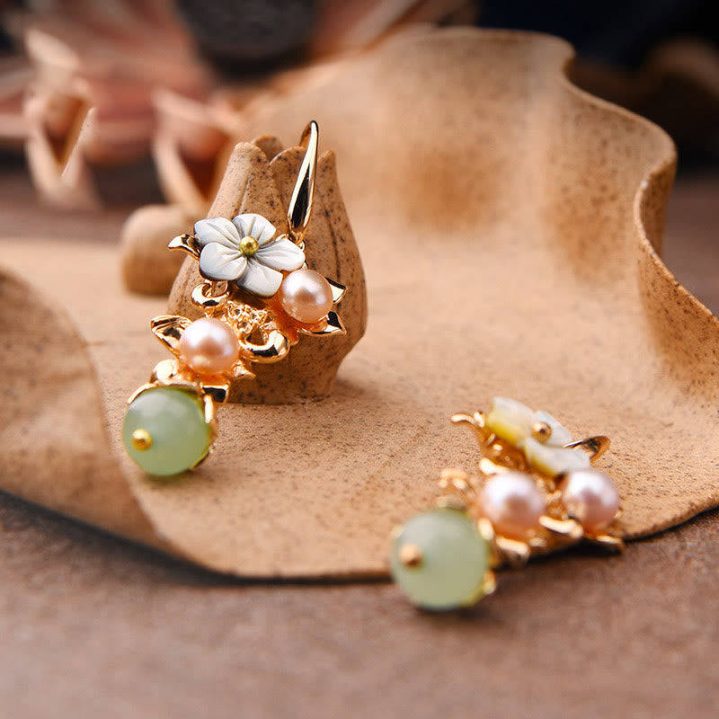 14K Gold Plated Tridacna Stone Pearl Drop Earrings
