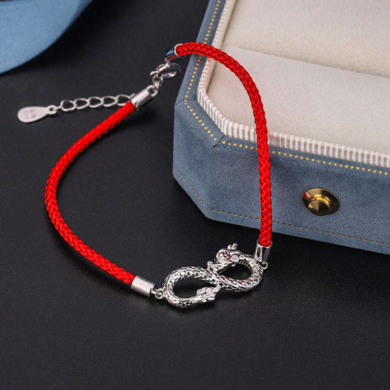 999 Sterling Silver Dragon Bracelet with Endless Knot for Luck & Protection