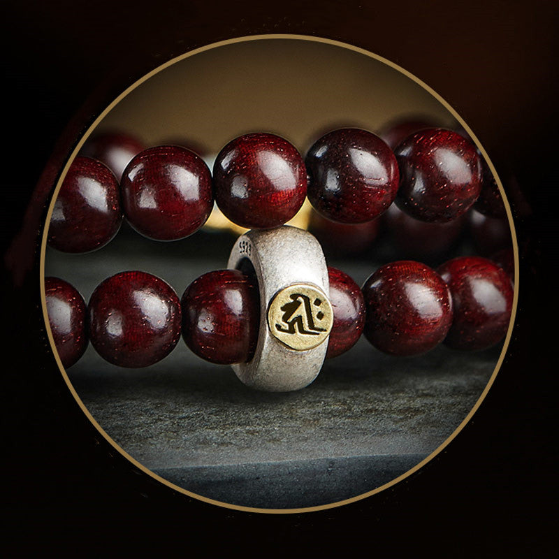 Chinese Zodiac Bracelet with Small Leaf Red Sandalwood & Jade for Protection