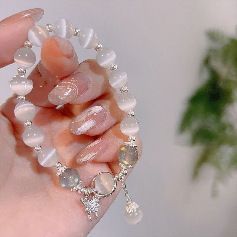 8mm Moonstone Bracelet with Cat's Eye for Support & Peace