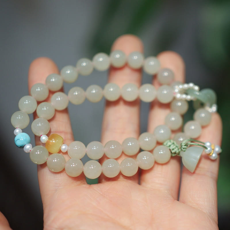 8mm Hetian Jade Lotus Bracelet Double Wrap for Abundance