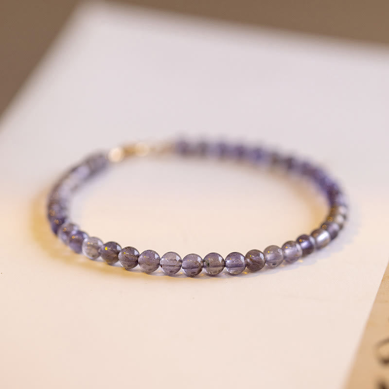 Bracelet de communication ultra-fin en perles d'améthyste et d'iolite de 3 mm
