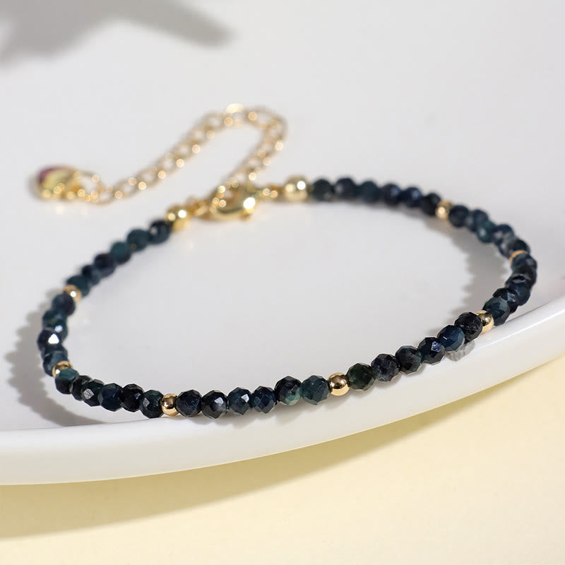Bracelet spirituel en perles de cuivre et tourmaline indicolite de 3 mm