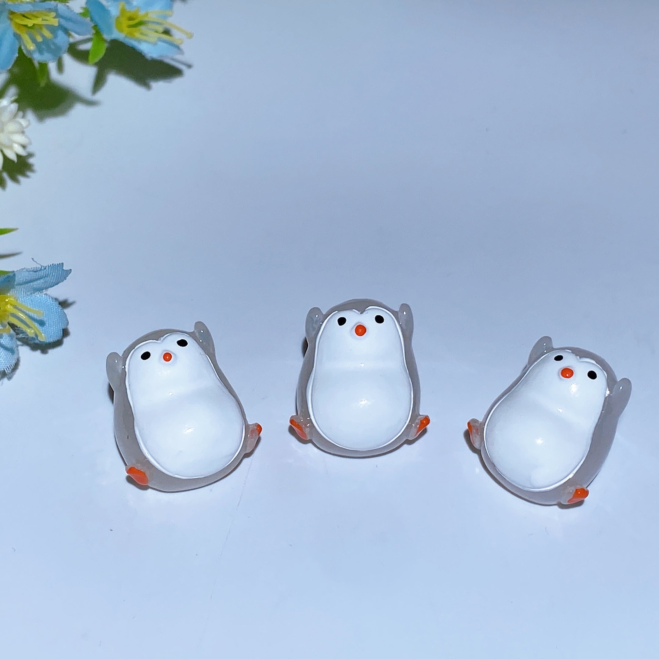 Lot de 3 sculptures d'animaux pingouins en cristal lumineux 25 mm