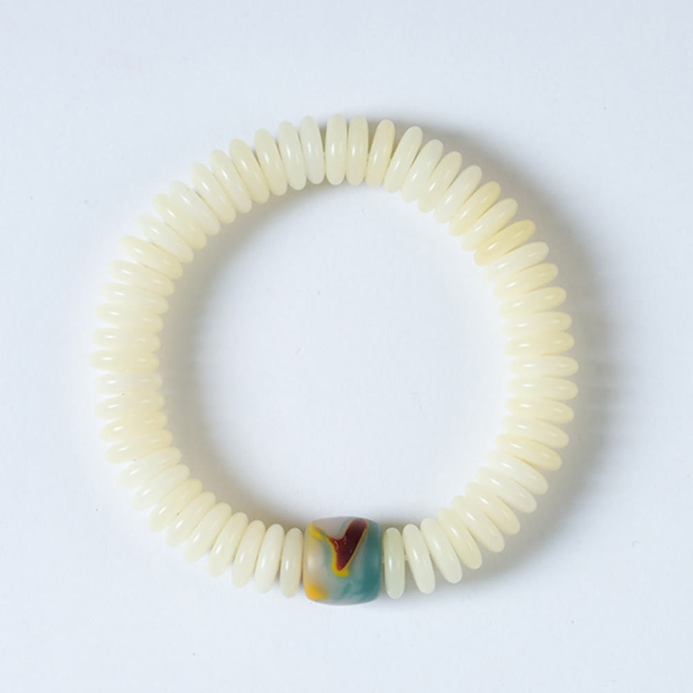 Bracelet Mala à pampilles de sagesse en graines de Bodhi blanches 3 x 10 mm