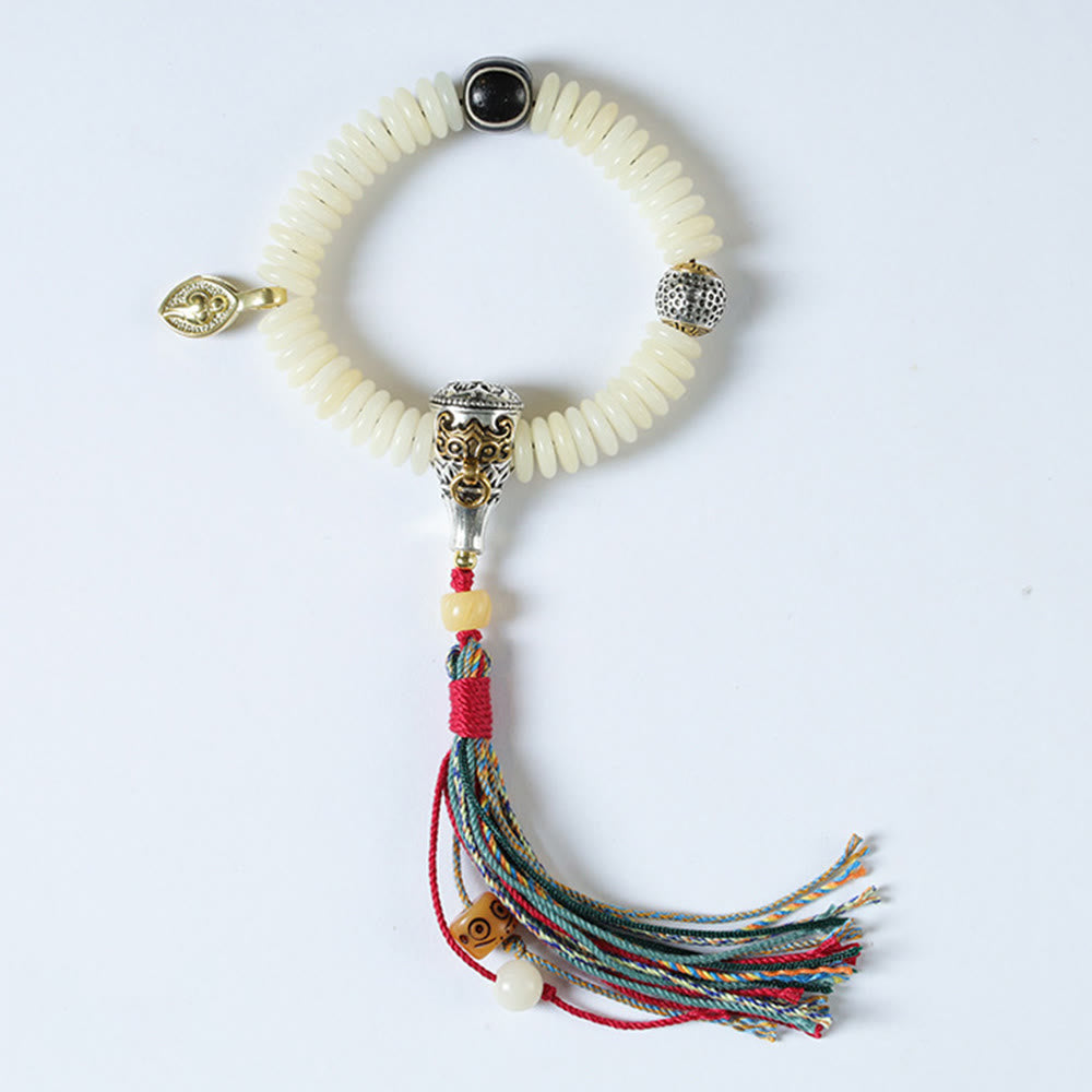 Bracelet Mala à pampilles de sagesse en graines de Bodhi blanches 3 x 10 mm