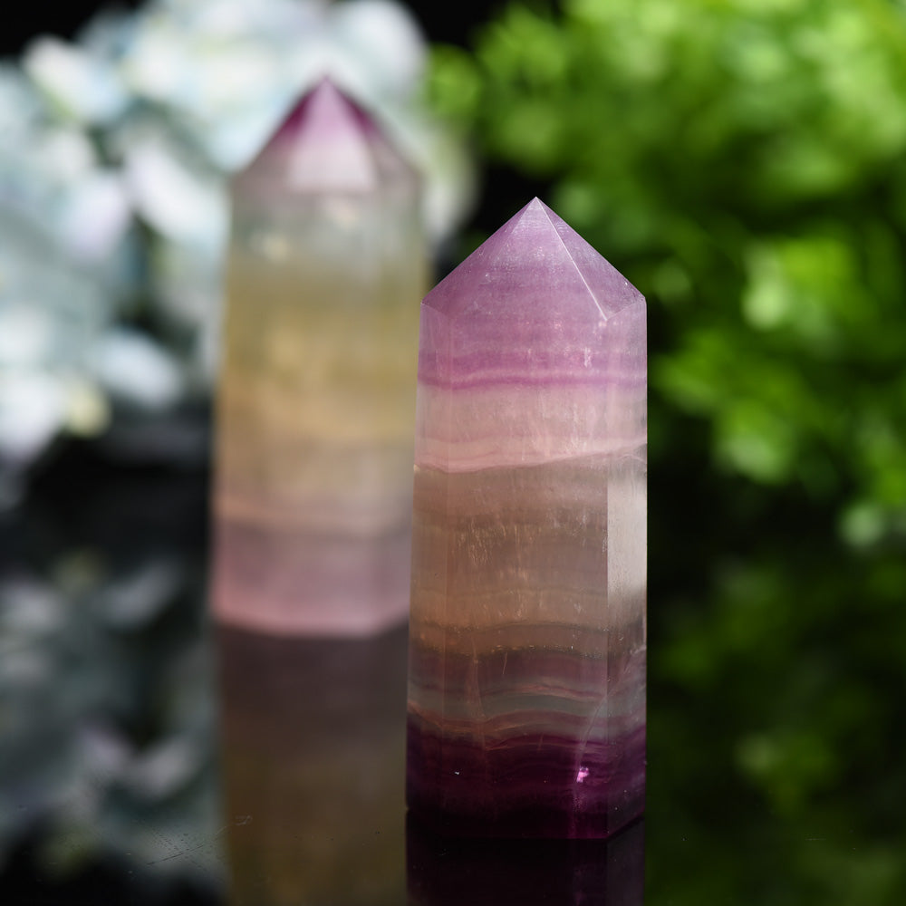 4.0-5.0 Inch Rainbow Fluorite Crystal Tower for Healing