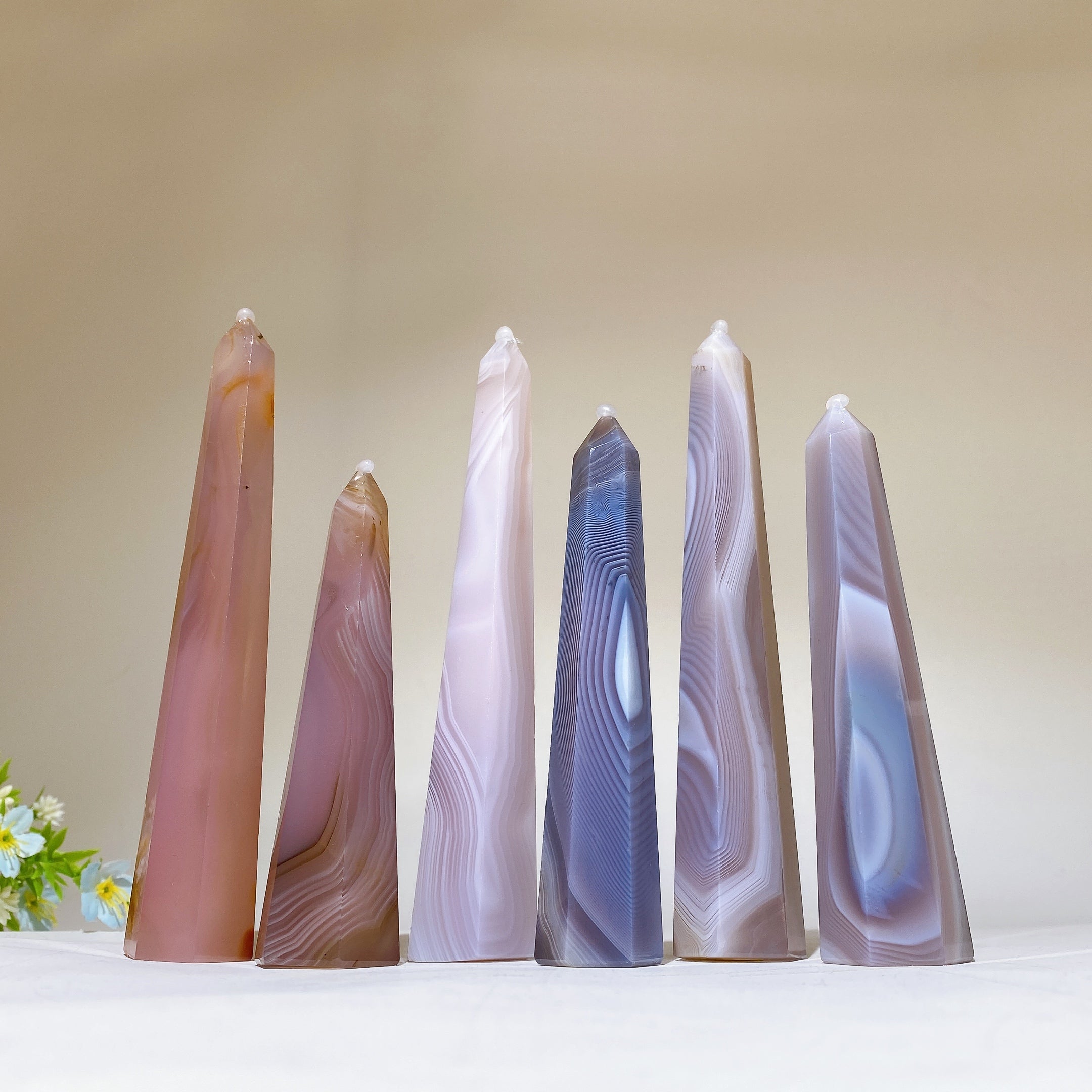 4.0-6.0 inch Purple Pink Banded Agate Crystal Tower for Healing