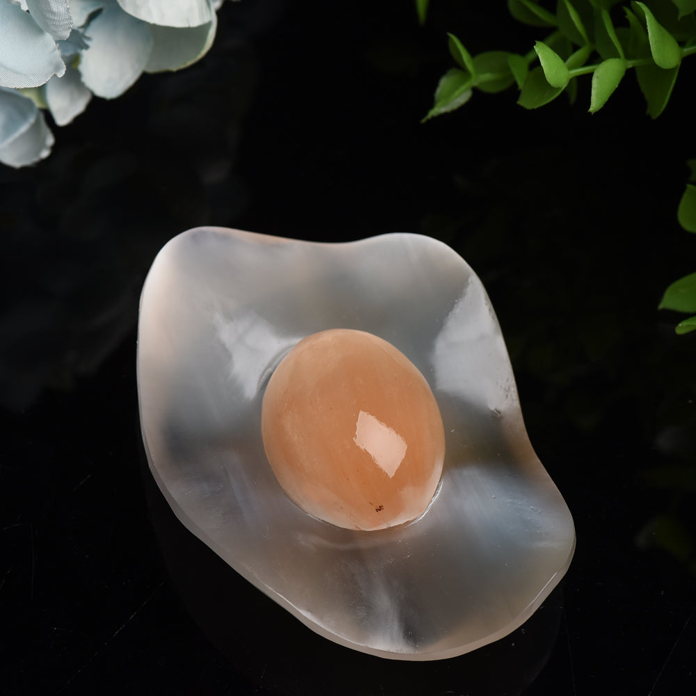 4.0 inch Selenite Poached Egg Crystal Figurine for Healing