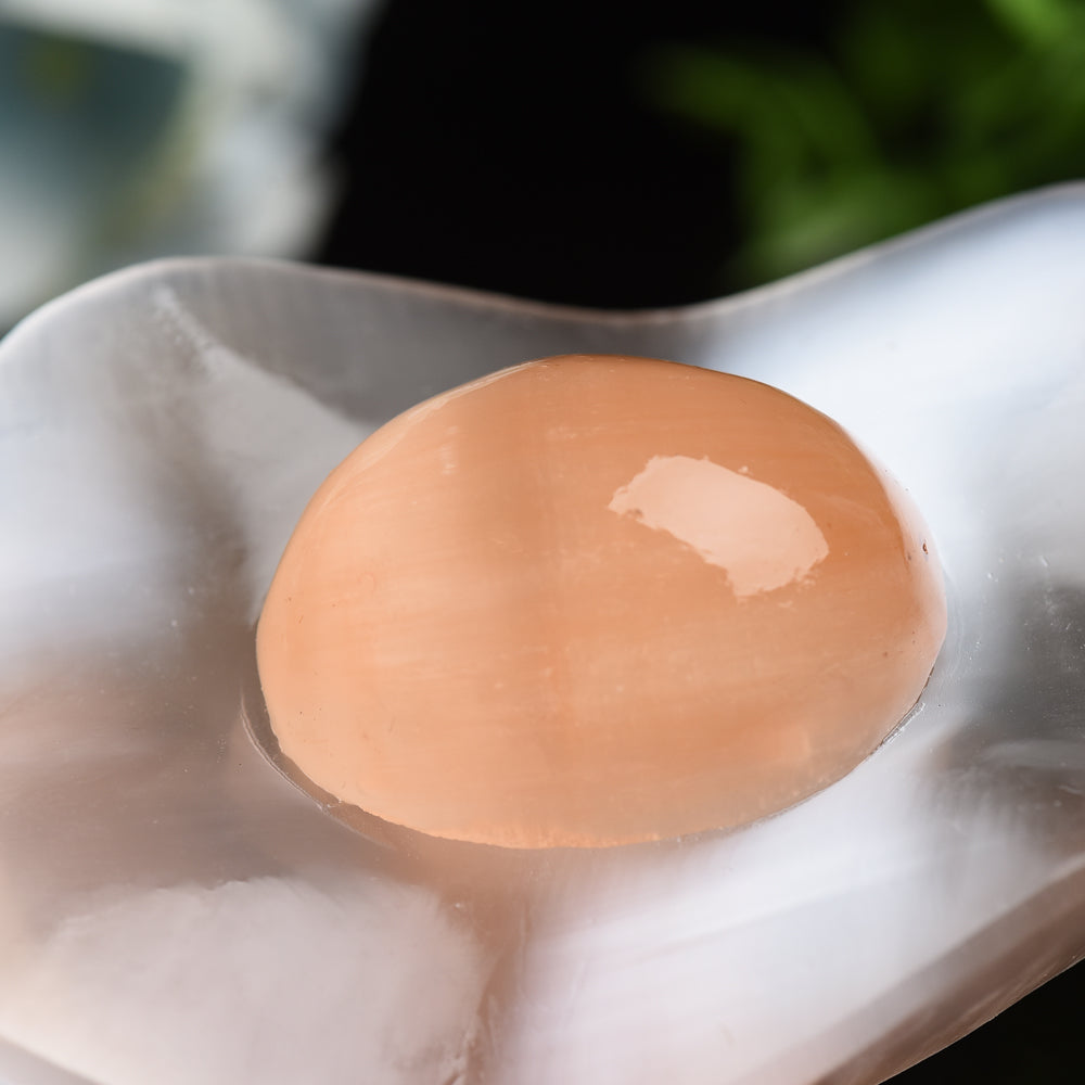 4.0 inch Selenite Poached Egg Crystal Figurine for Healing
