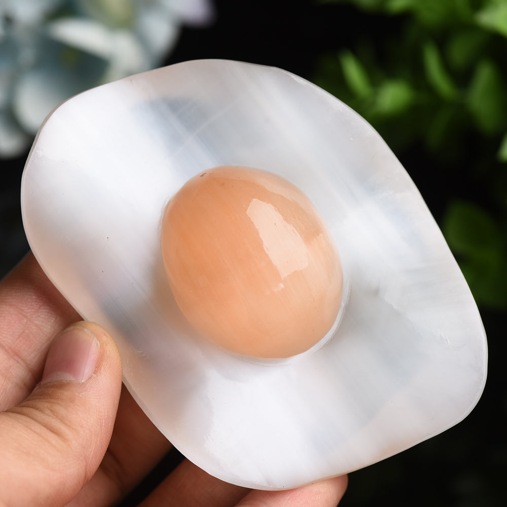 4.0 inch Selenite Poached Egg Crystal Figurine for Healing