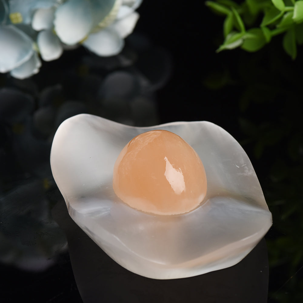 4.0 inch Selenite Poached Egg Crystal Figurine for Healing