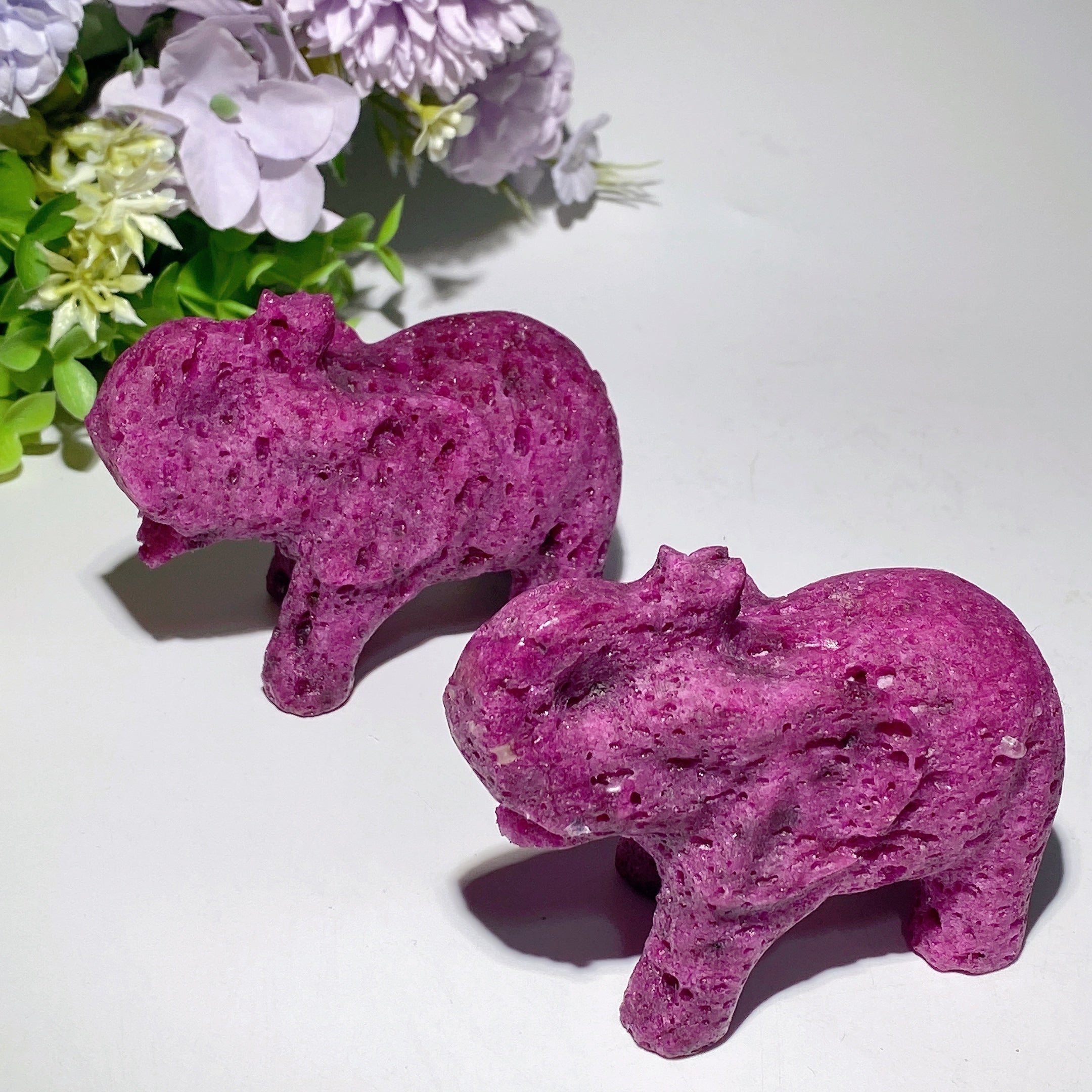 4.0-inch UV Reactive Ruby Calcite Elephant Crystal Carving