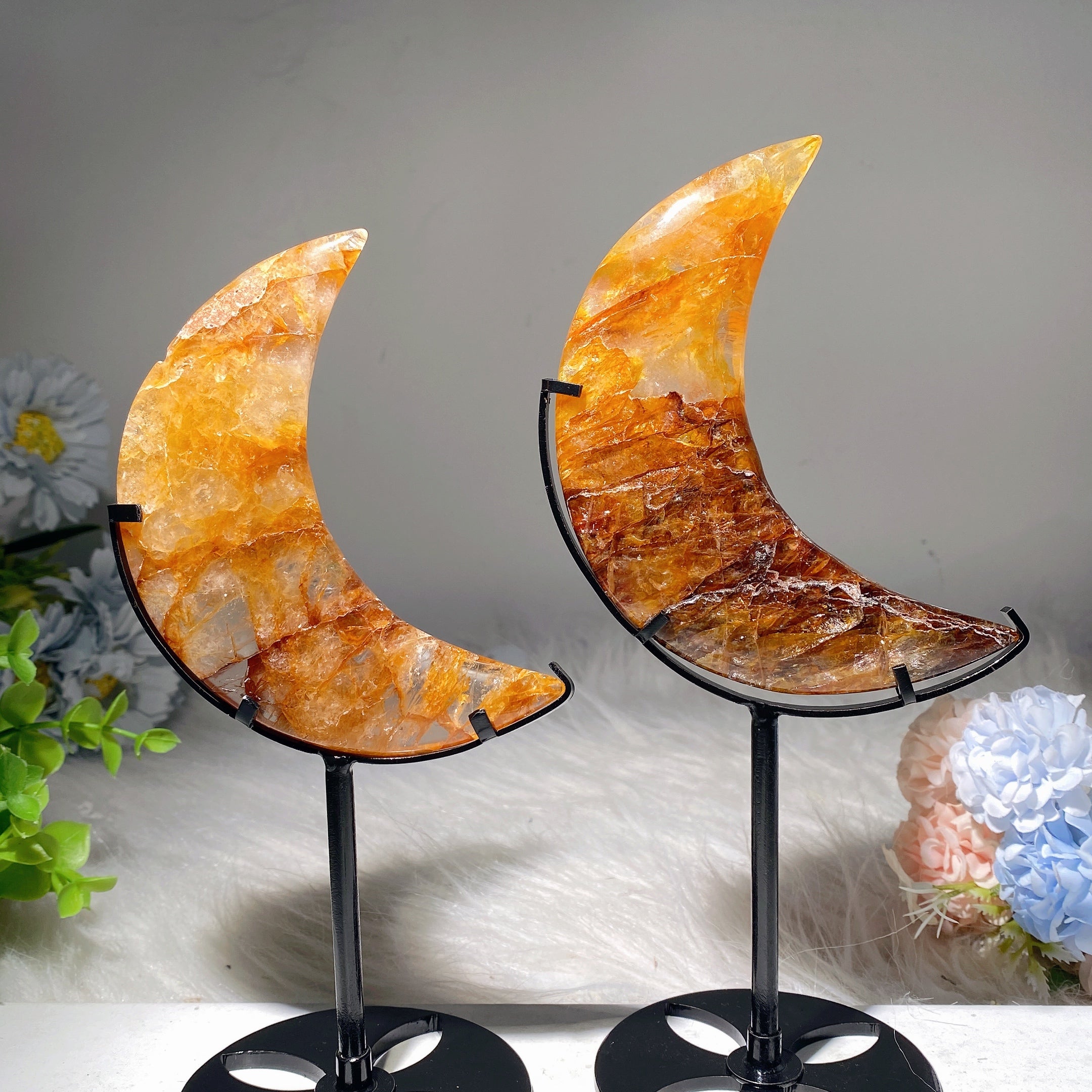 Cristal de lune guérisseur doré de 4,2 à 4,5 pouces avec support