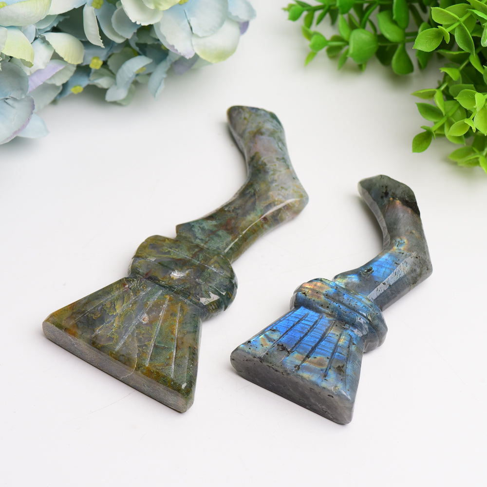 4.2-5.7 inch Labradorite & Moss Agate Witches' Broom Crystal Figurines