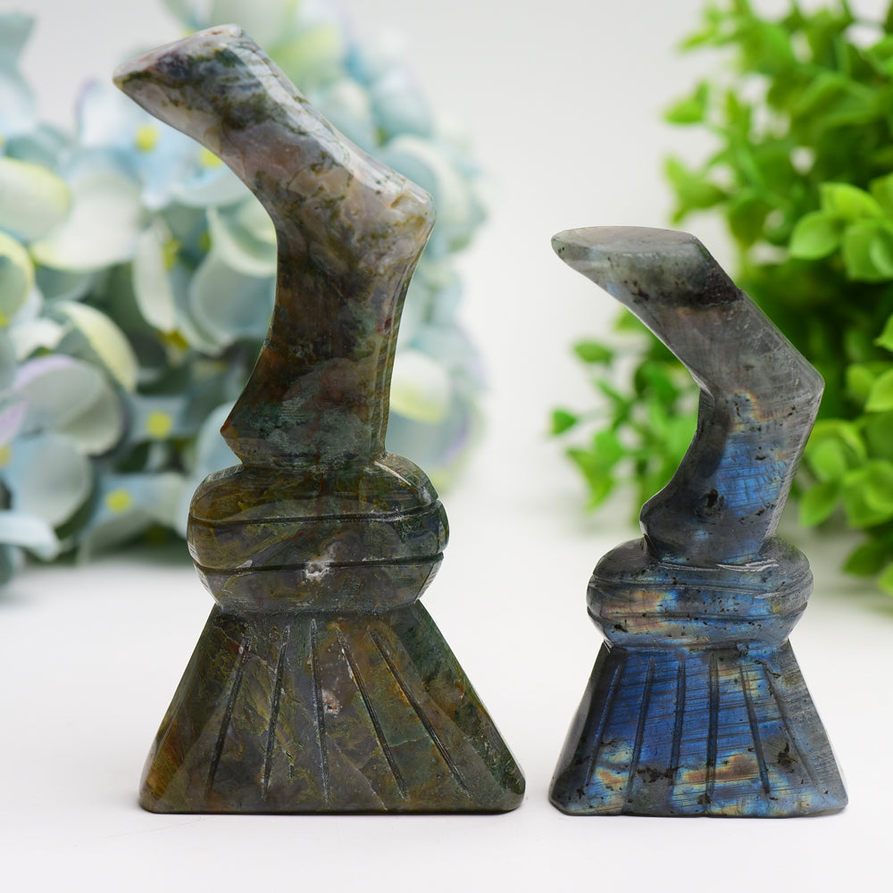 4.2-5.7 inch Labradorite & Moss Agate Witches' Broom Crystal Figurines