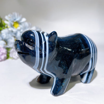 Sculpture en cristal d'agate noire à bandes de 4,2 pouces