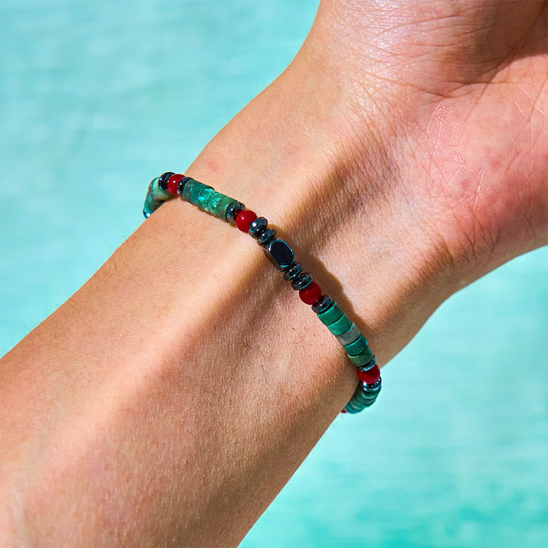 Bracelet en pierre verte hématite corail rouge 4,2 mm