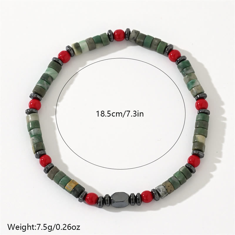 Bracelet en pierre verte hématite corail rouge 4,2 mm