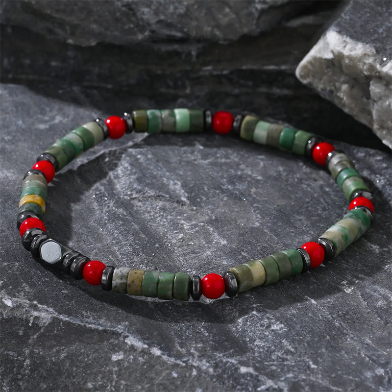 Bracelet en pierre verte hématite corail rouge 4,2 mm