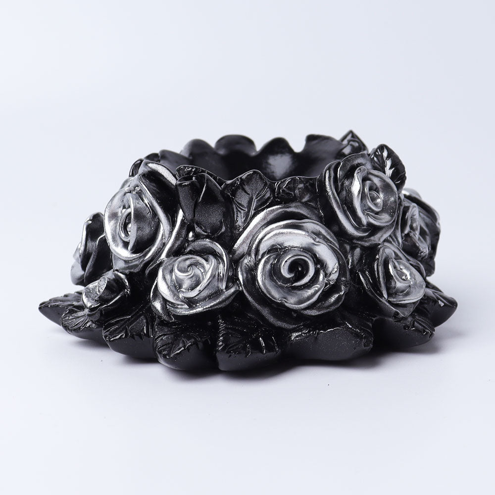 4.3 inch Crystal Sphere Stand with Rose Flower Design - Golden-Black