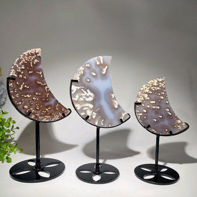 Sculpture en cristal d'agate de lune de 4 à 5,5 pouces avec support
