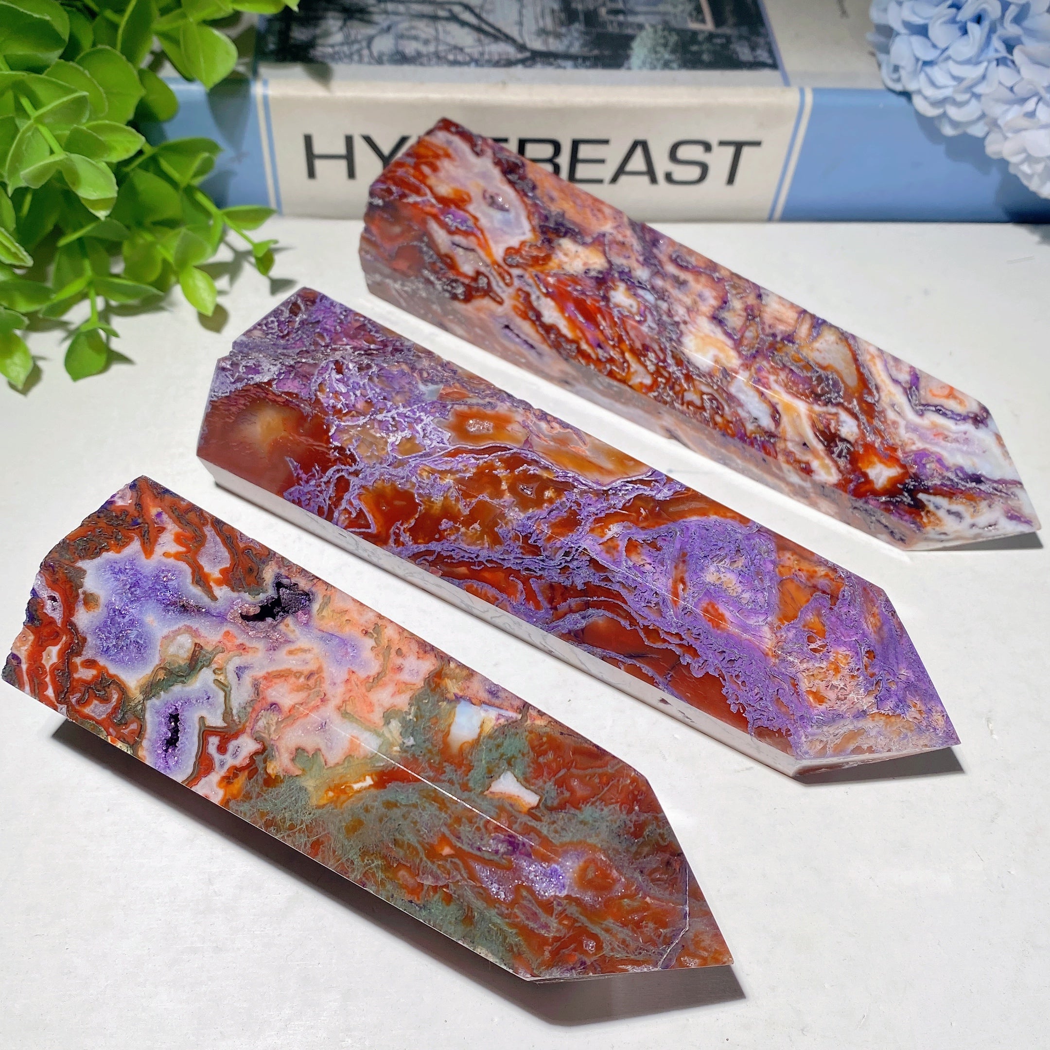 4.5-6.0 Inch Purple Moss Agate Healing Crystal Tower