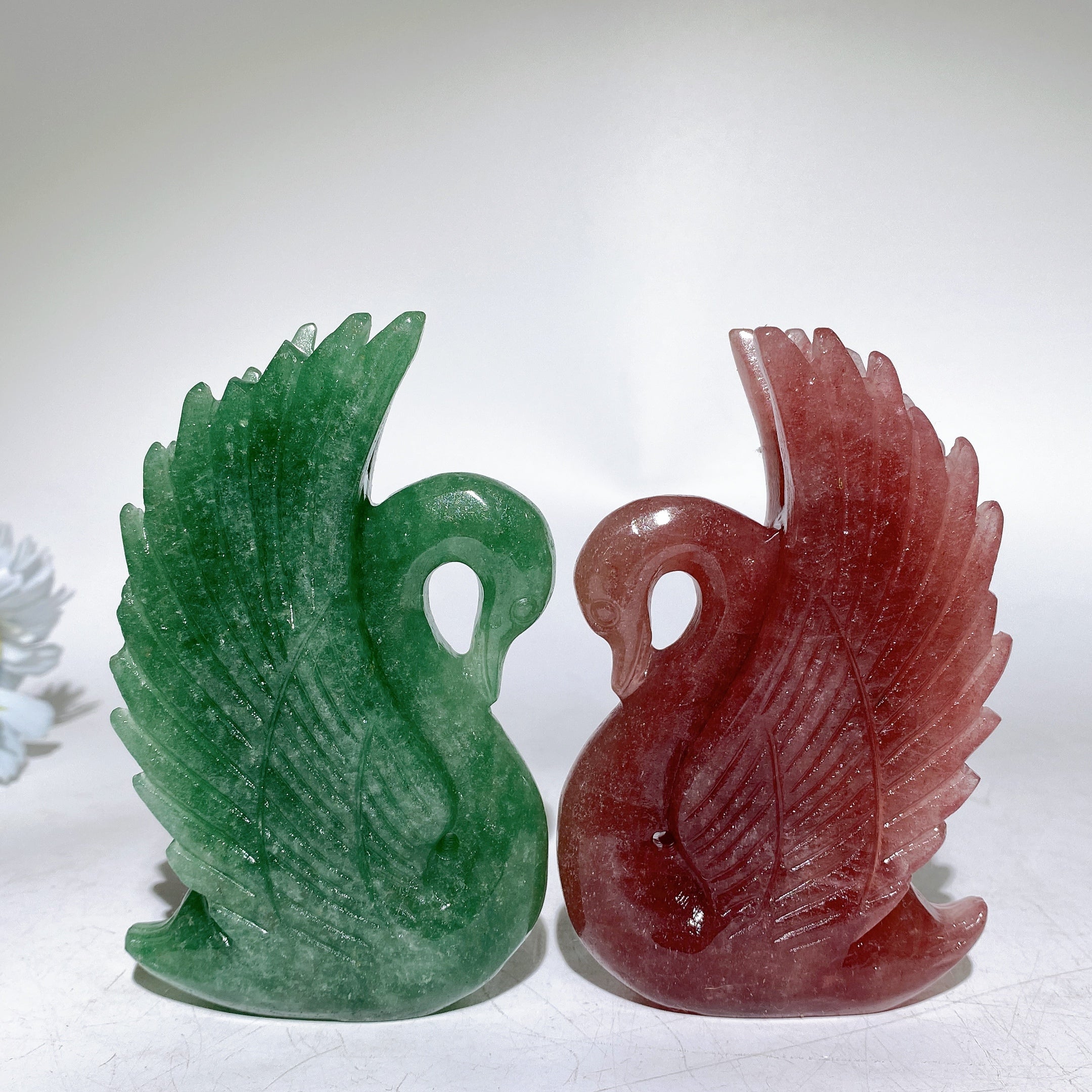 4.5" Green Strawberry Quartz Swan Figurine for Healing
