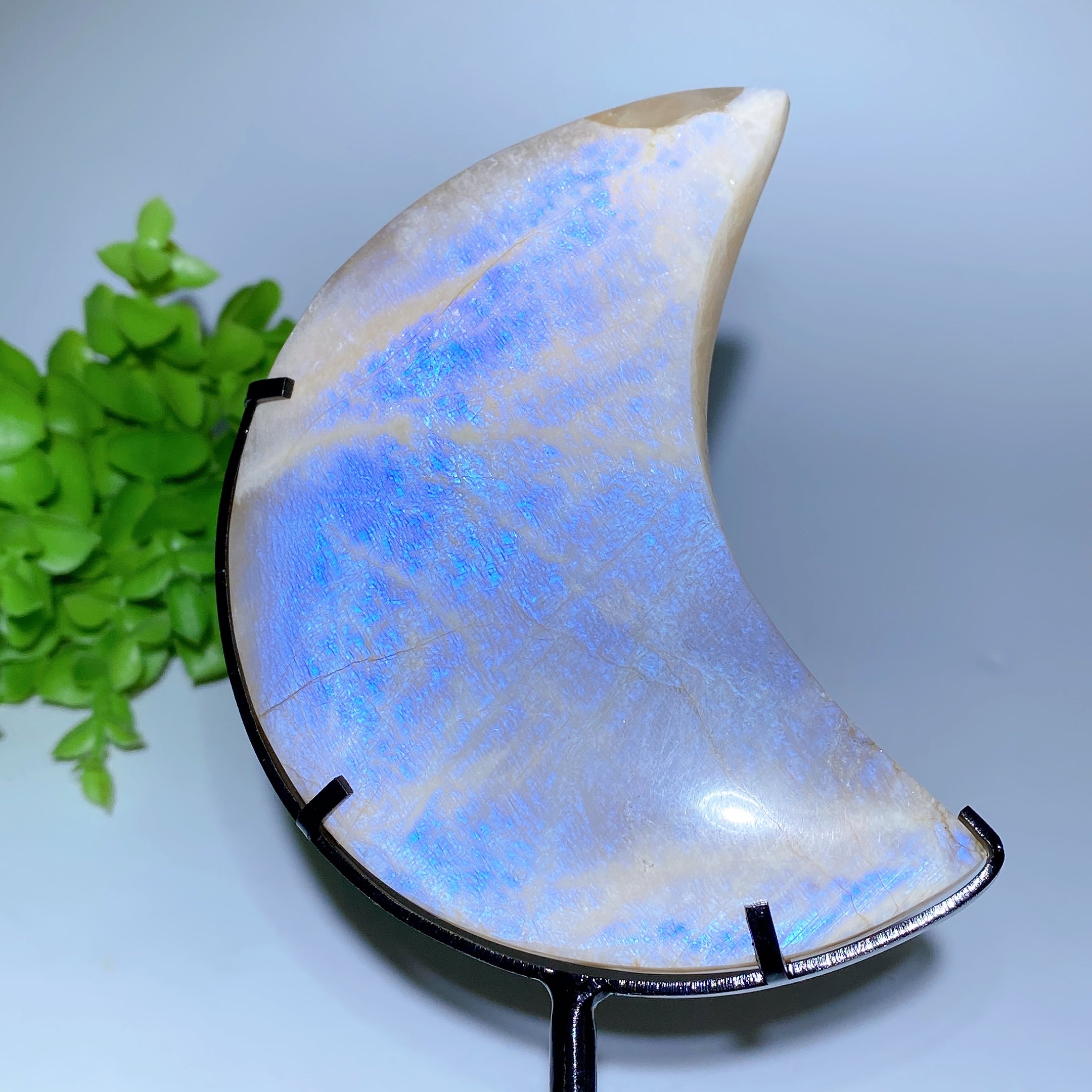 Sculpture en cristal de lune bleu vif de 4 à 5 pouces pour la guérison