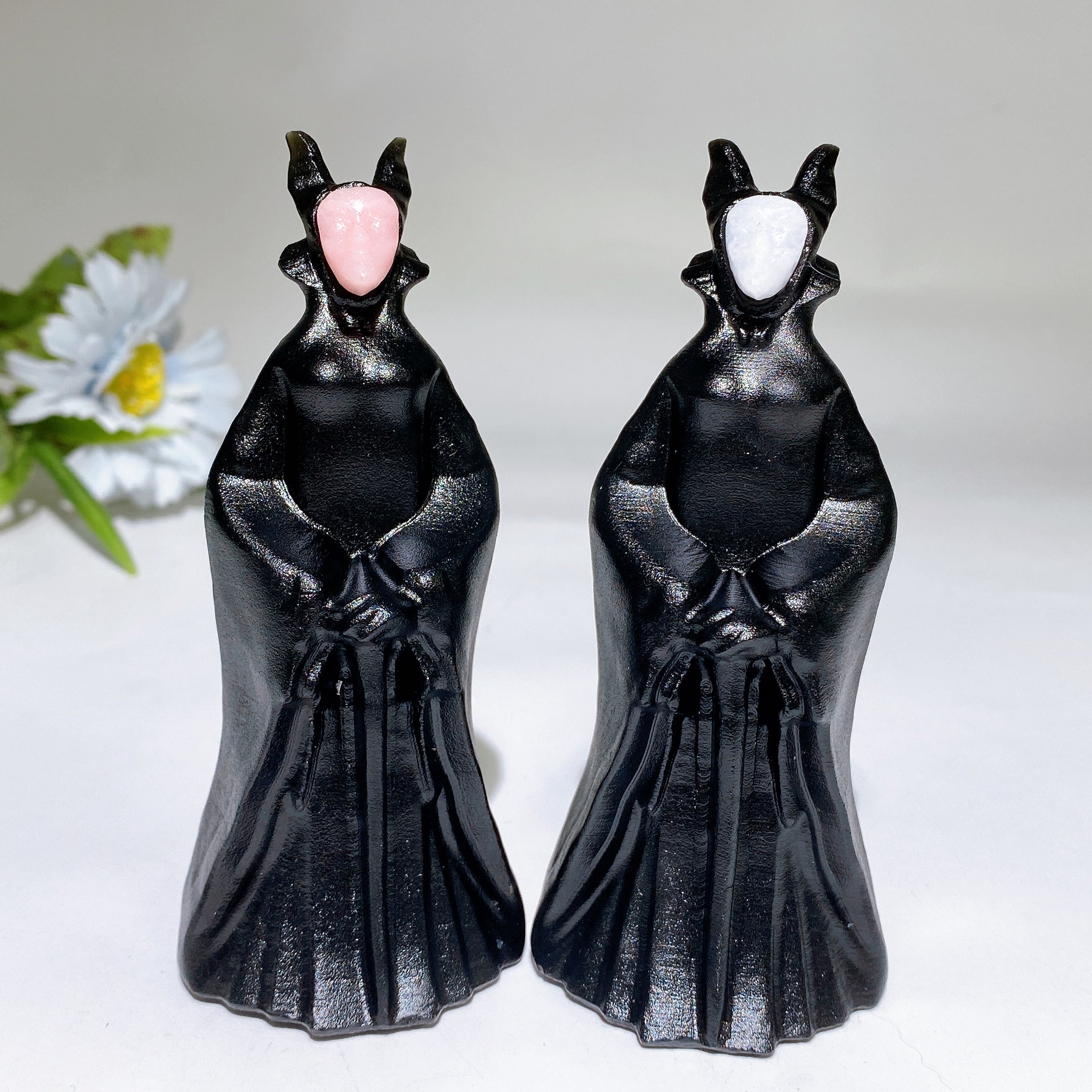 4.6" Black Obsidian Maleficent Carving Crystal Figurine