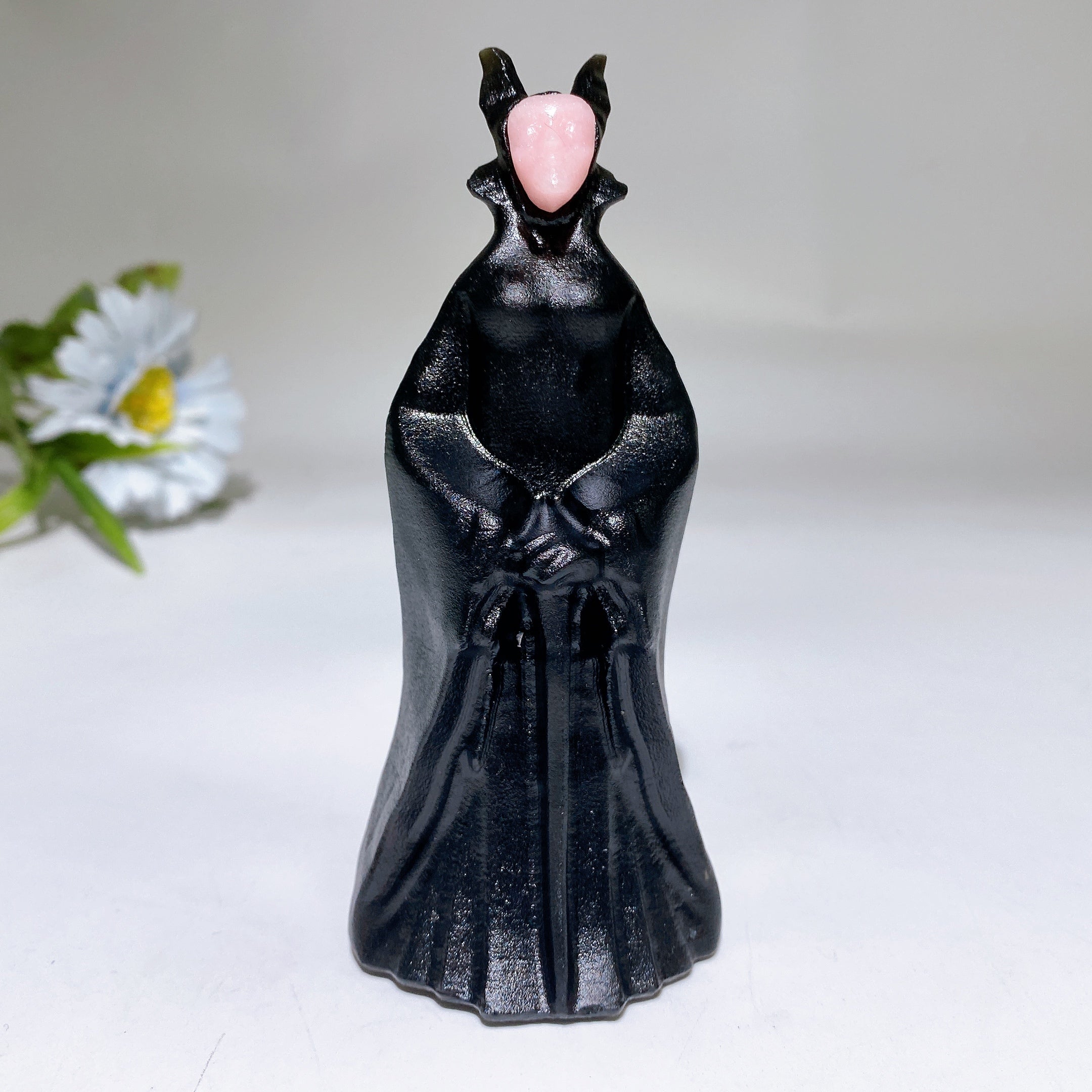 4.6" Black Obsidian Maleficent Carving Crystal Figurine