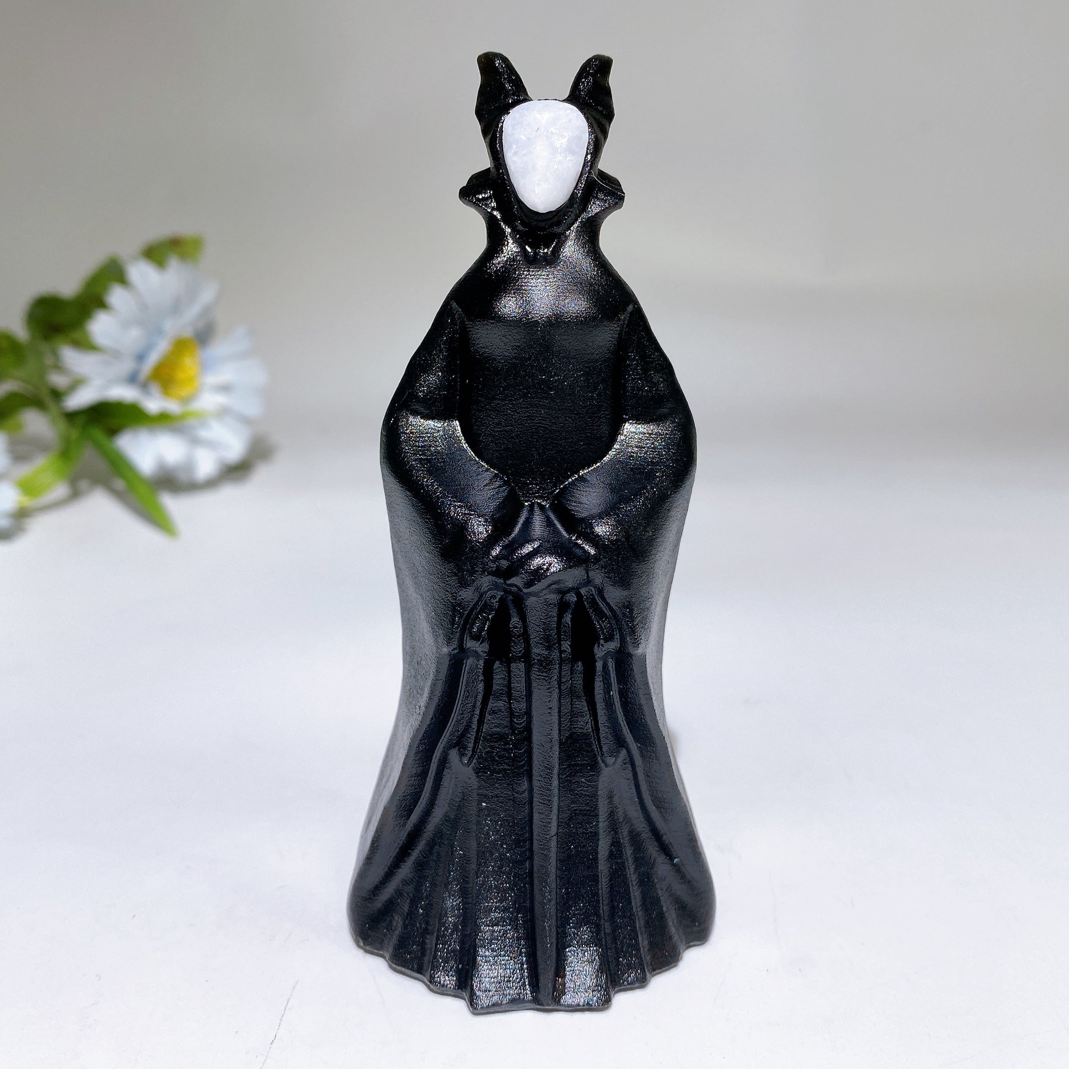 4.6" Black Obsidian Maleficent Carving Crystal Figurine