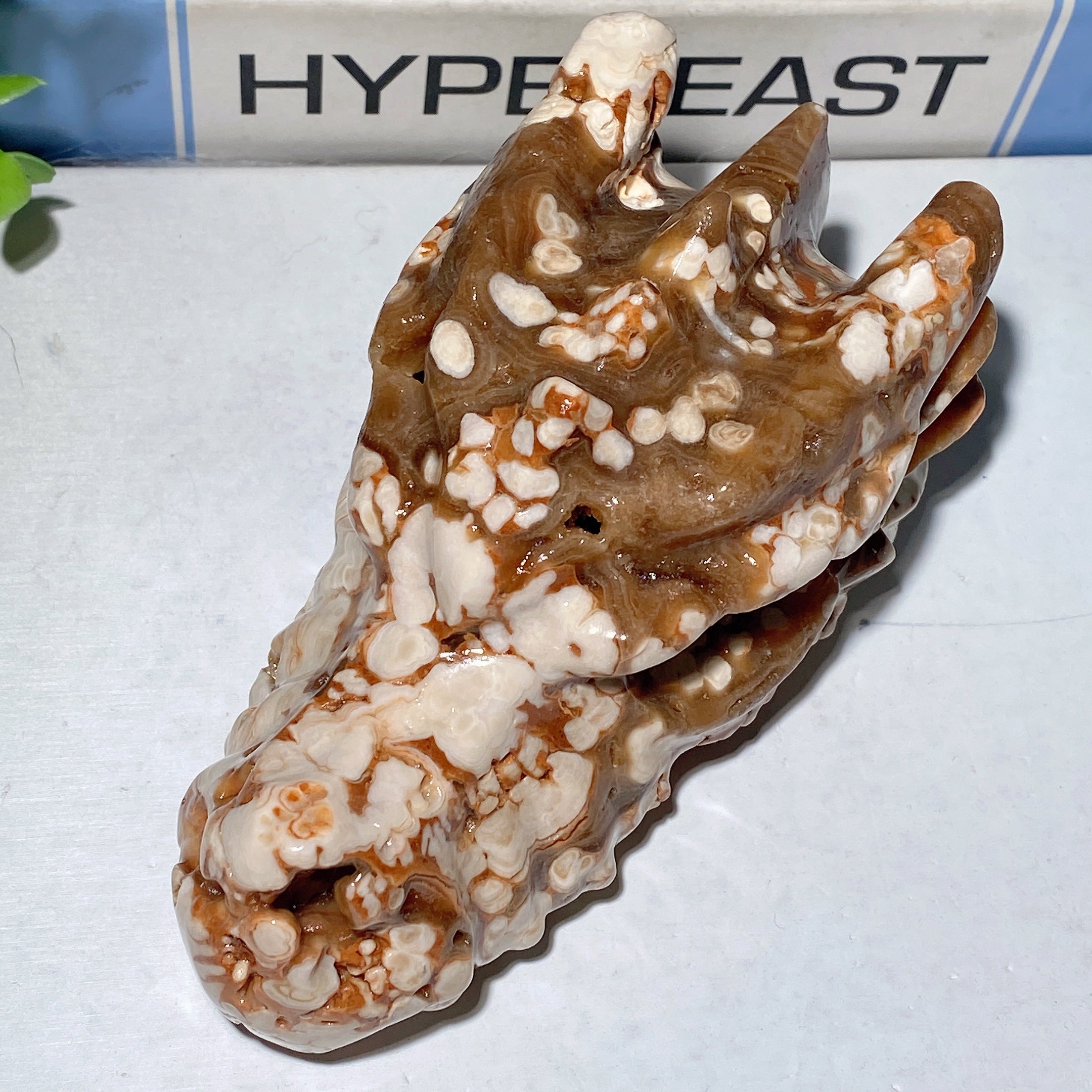 4.6-inch Chocolate Calcite Crystal Dragon Head Carving