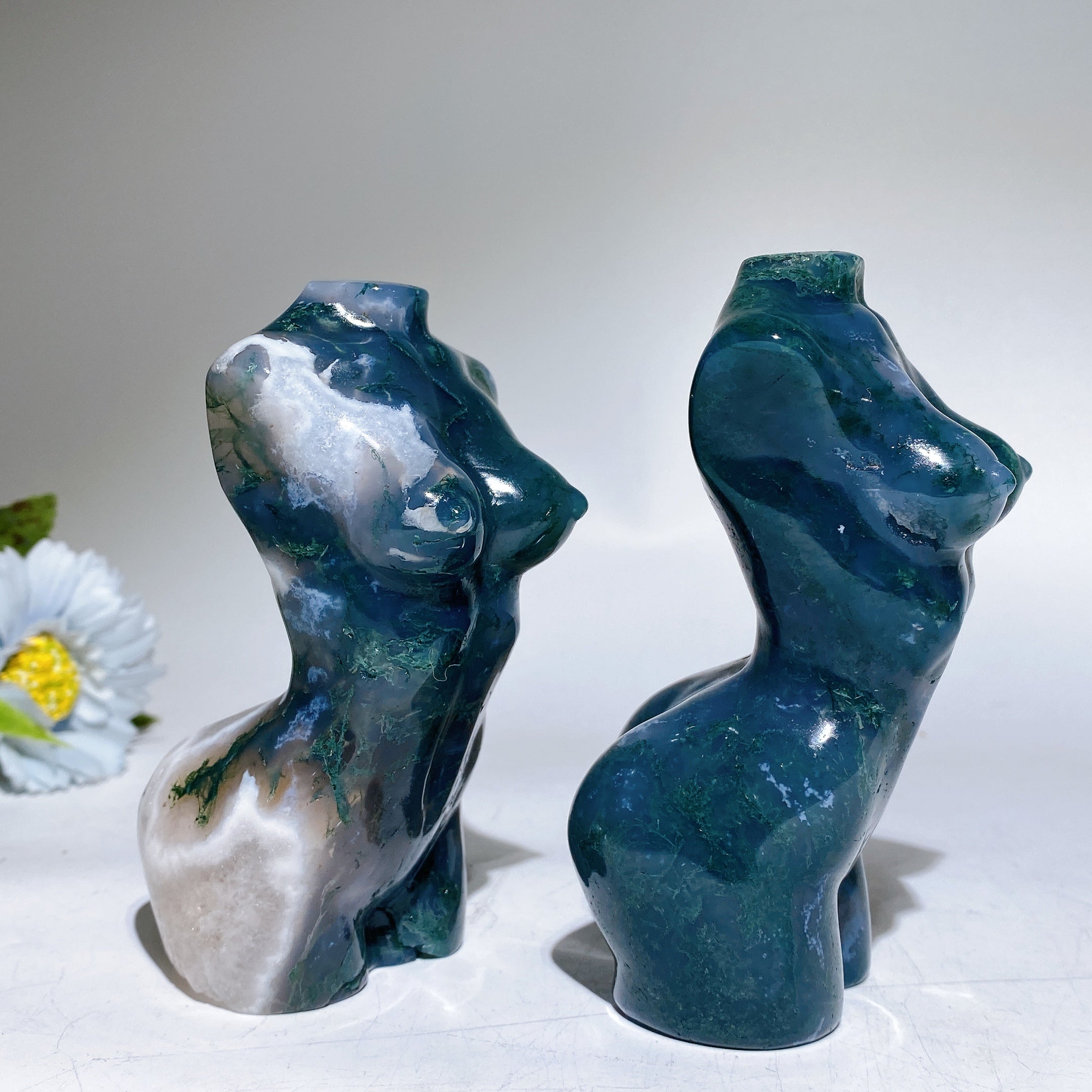 4.6-inch Moss Agate Crystal Figurine Carving for Healing