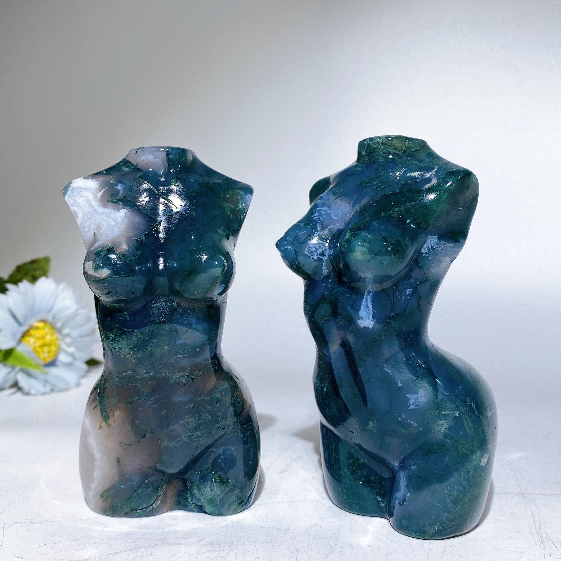 4.6-inch Moss Agate Crystal Figurine Carving for Healing