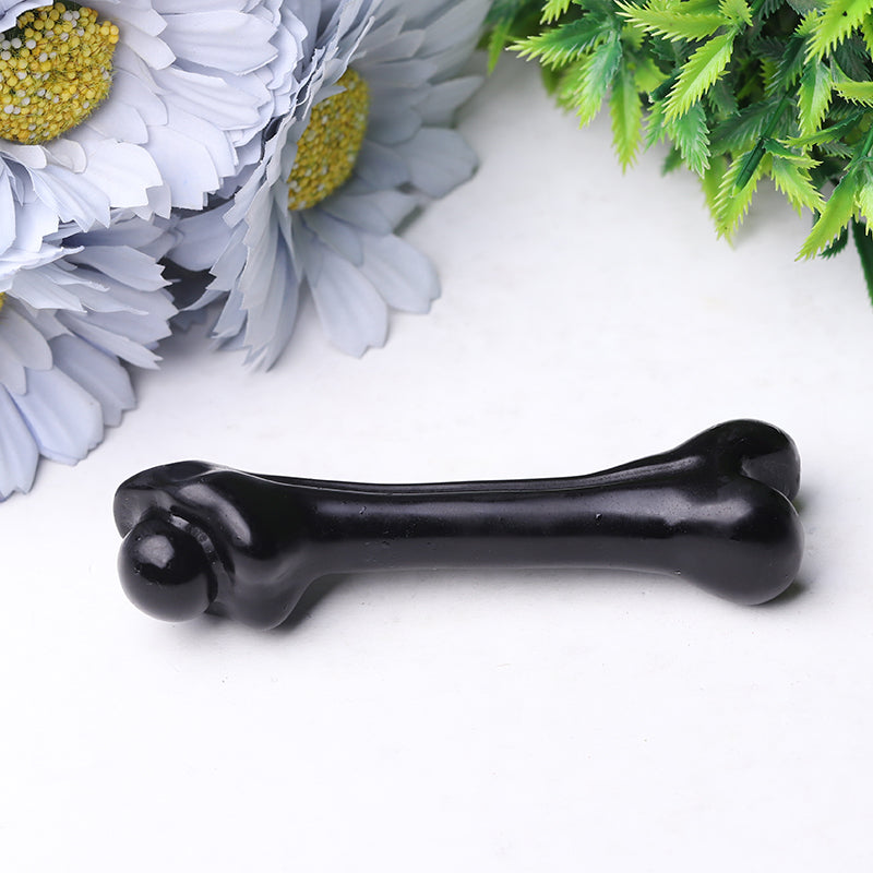 4 inch Black Obsidian Crystal Bone Carving Figurine