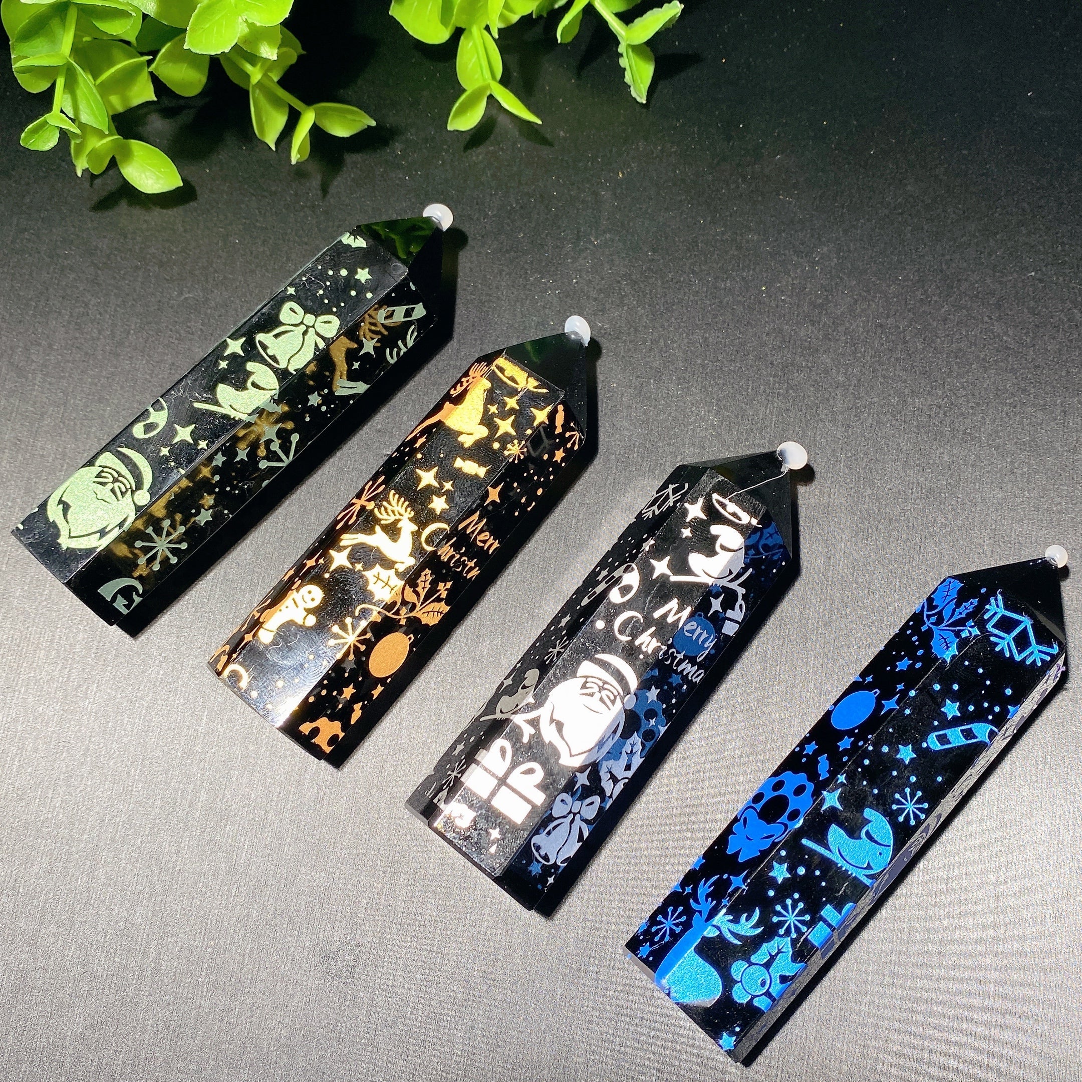 4-Inch Black Obsidian Crystal Point with Festive Prints