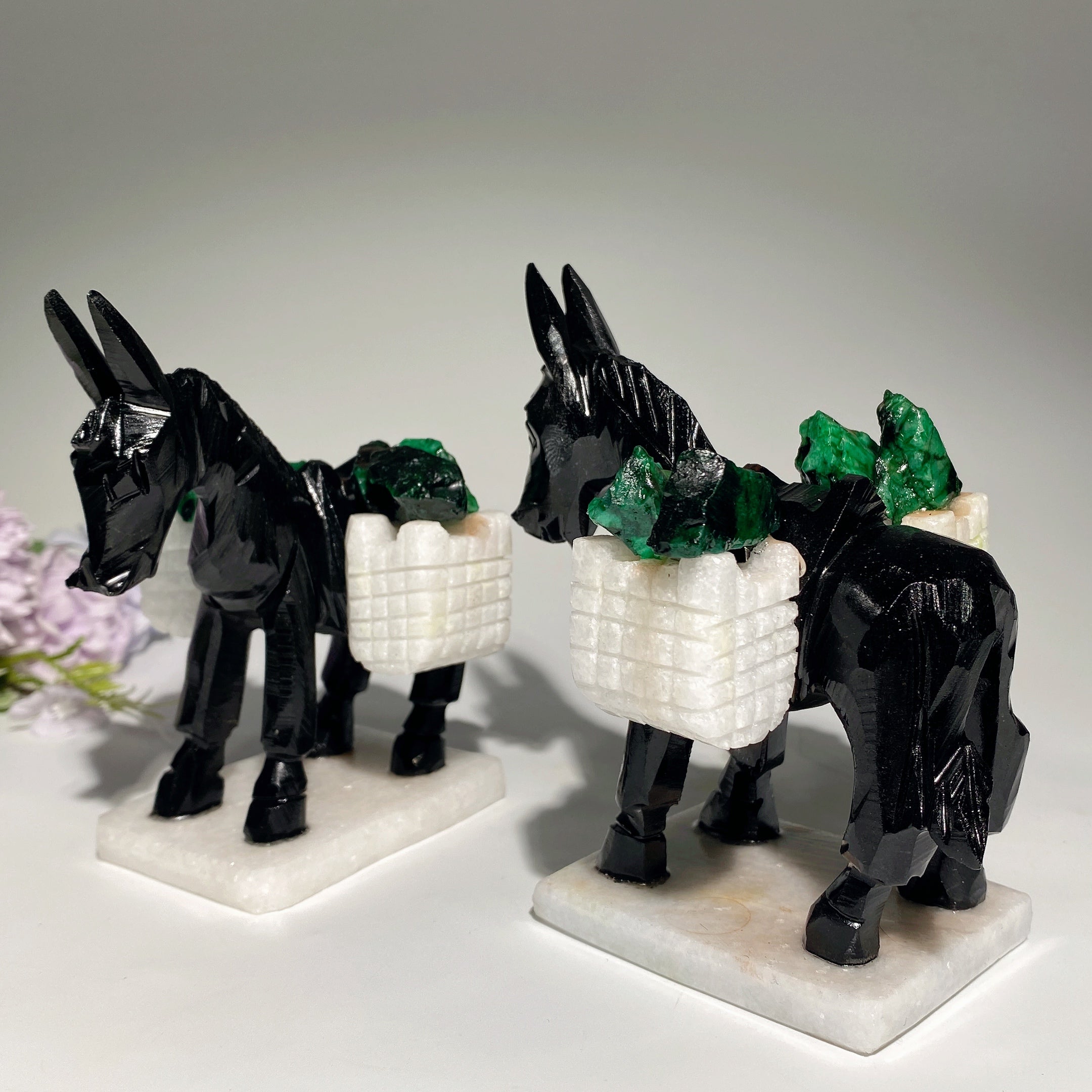 Figurine d'âne en cristal d'obsidienne noire de 4 pouces