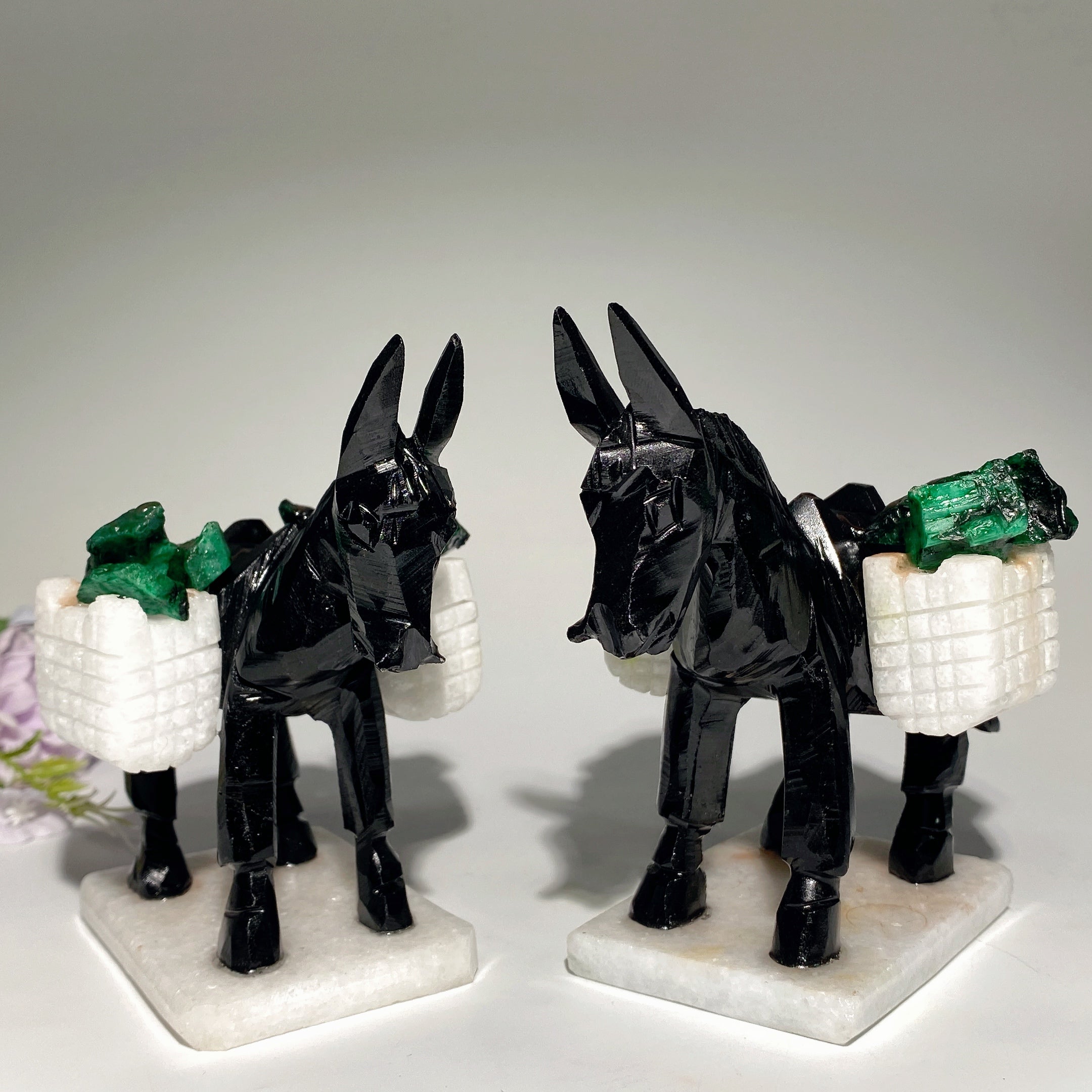 Figurine d'âne en cristal d'obsidienne noire de 4 pouces