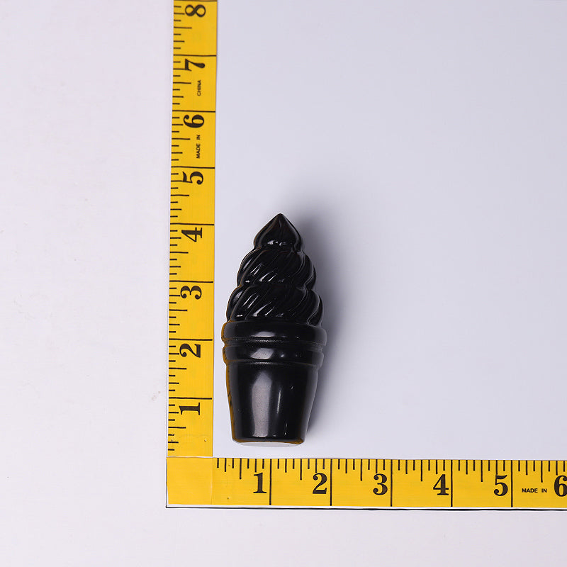 4 Inch Black Obsidian Ice Cream Crystal Figurine