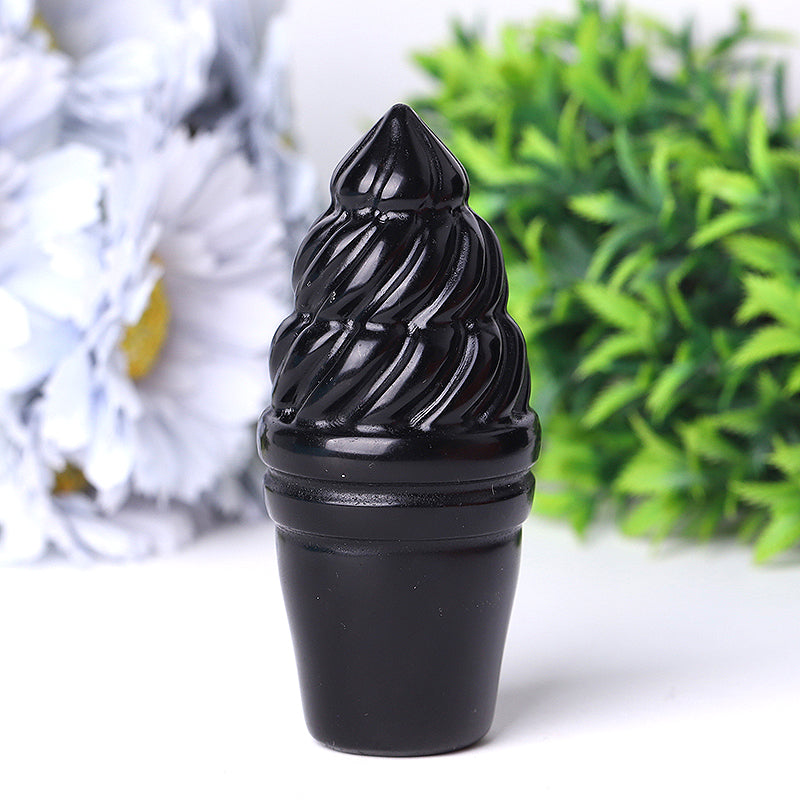 4 Inch Black Obsidian Ice Cream Crystal Figurine