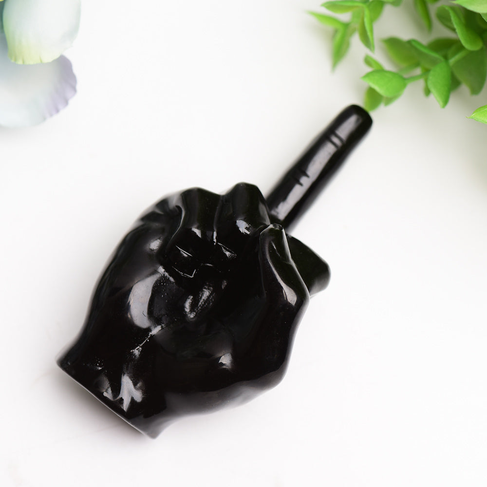 4 Inch Black Obsidian Middle Finger Crystal Figurine