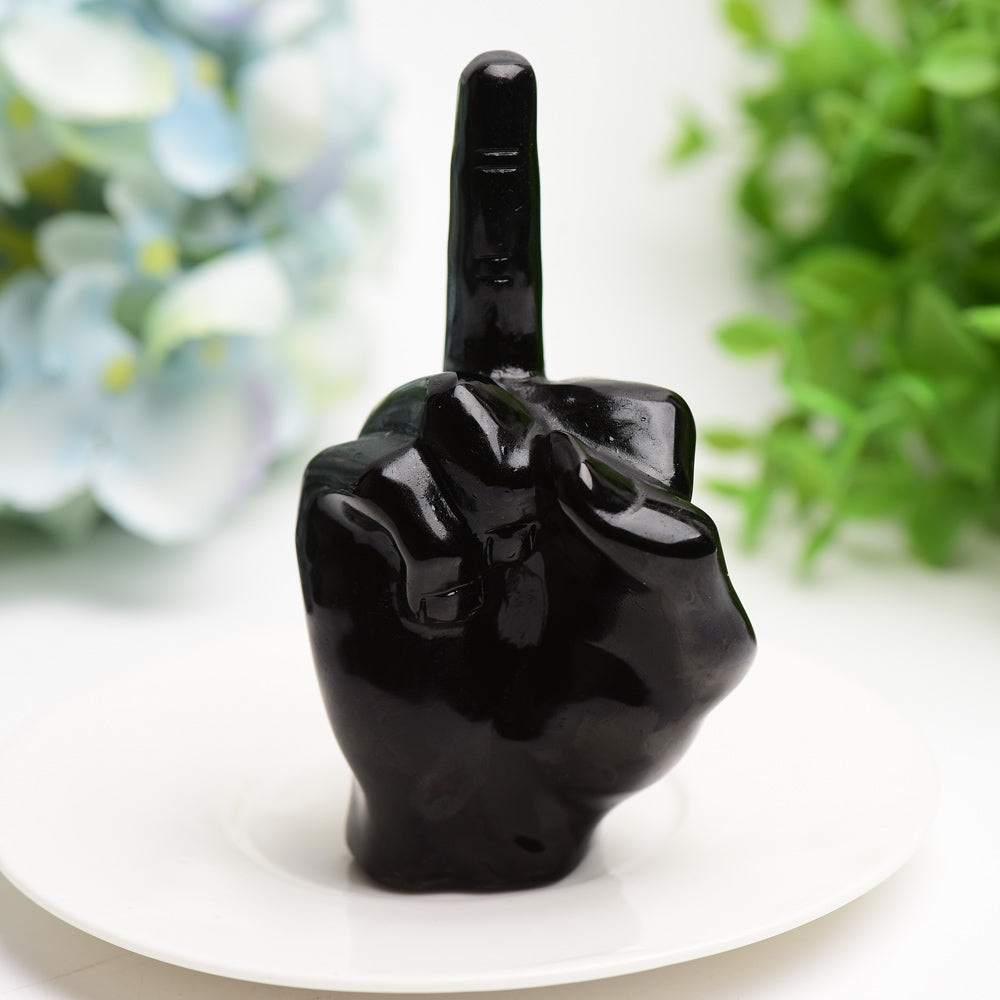 4 Inch Black Obsidian Middle Finger Crystal Figurine