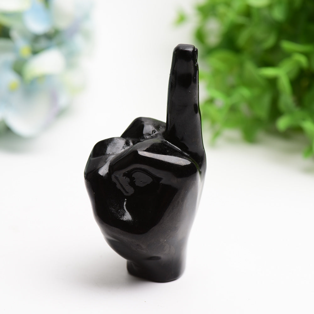 4 Inch Black Obsidian Middle Finger Crystal Figurine